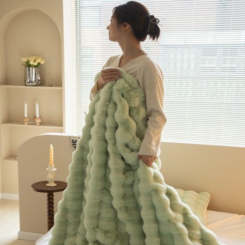 Königin Decke für Couch Elfenbein Superweiches Flanell-Fleece 3D Blase Leichtgewichtige Bettdecke Ganzjahresnutzung