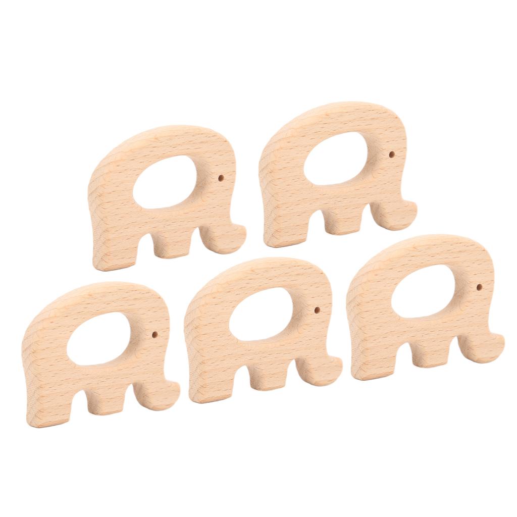 5Pcs Wooden Teether Toys Natural Beech Sturdy Durable Impact Resistance Smooth Safe Non Toxic Wood