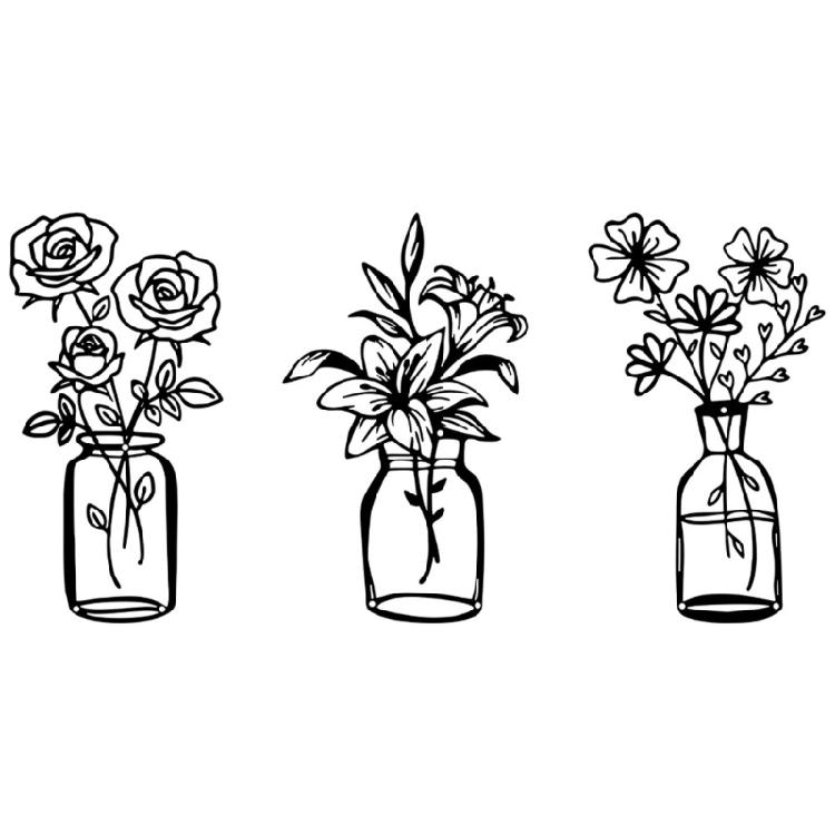 Metal Flower Vase Wall Decorations, Metal Flower Vase Wall Arts Sign Metal Decorations