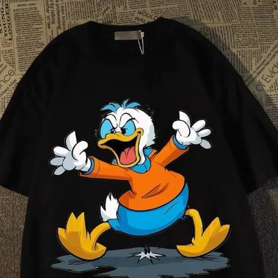 Camiseta de Desenho Donald Duck Manga Curta Algodão Camiseta Legal Verão Streetwear Fofa Caimento Solto Tops Unissex