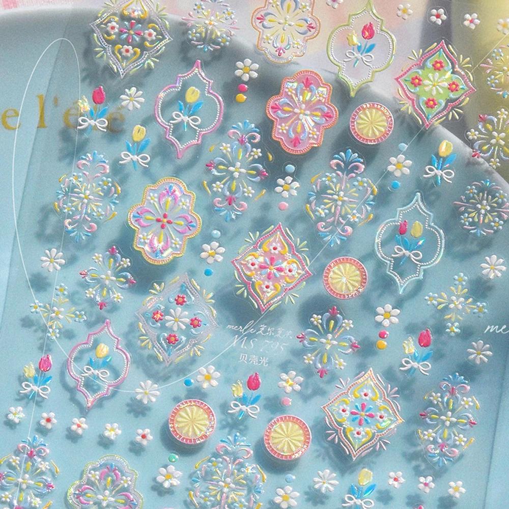 Bohemian Pattern Colorful Love Moon Pearl Crystal Rhinestone 5D Nail Art Sticker Self Adhesive Decoration Manicure Decal