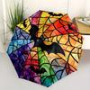 Bunte Fledermaus Buntglas Fensteraufkleber für Halloween DekorationenRegenschirm, Tragbarer 3-fach Kompakter Regenschirm, Weihnachtsgeschenk ES595
