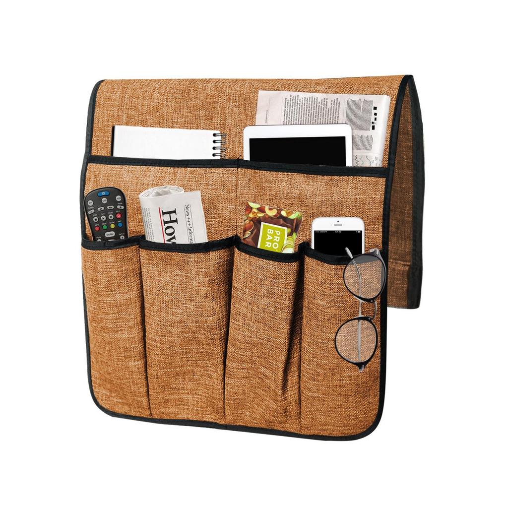 Large Cotton Linen Sofa Armrest Storage Bag for Remotes, Books, Candy, and Cosmetics