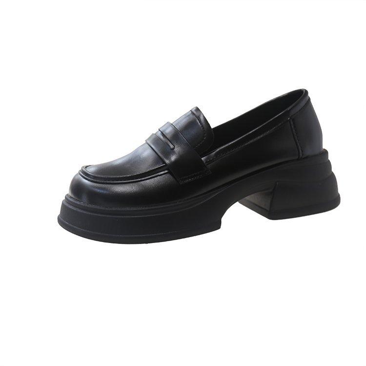 

Круглые туфли-лоферы на платформе, женские черные туфли в стиле колледжа, кожаные туфли jk small, универсальные, британские, новинка 2025 года, с одной педалью 39