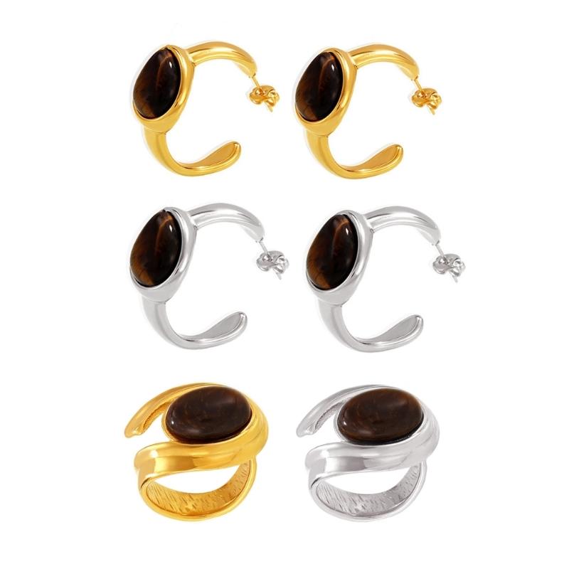 Sophisticated C Shaped Earrings Rings with Tigers Eye Stone to Elevating Your Look Styles at Any Evening Event