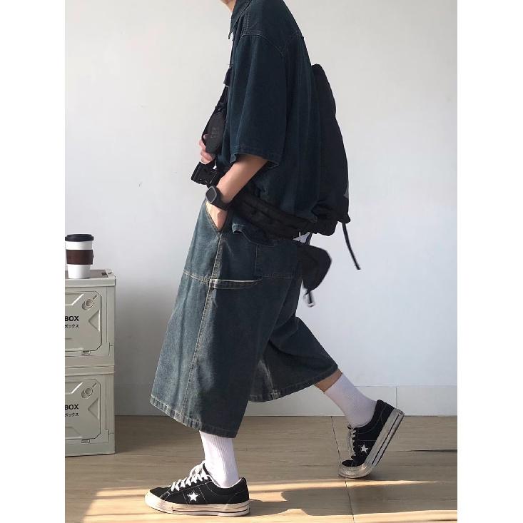 Cămașă de vară cu mâneci scurte pentru bărbați, Cămașă retro largă casual cu mâneci trei sferturi pentru bărbați, Cămașă de marcă la modă pentru exterior