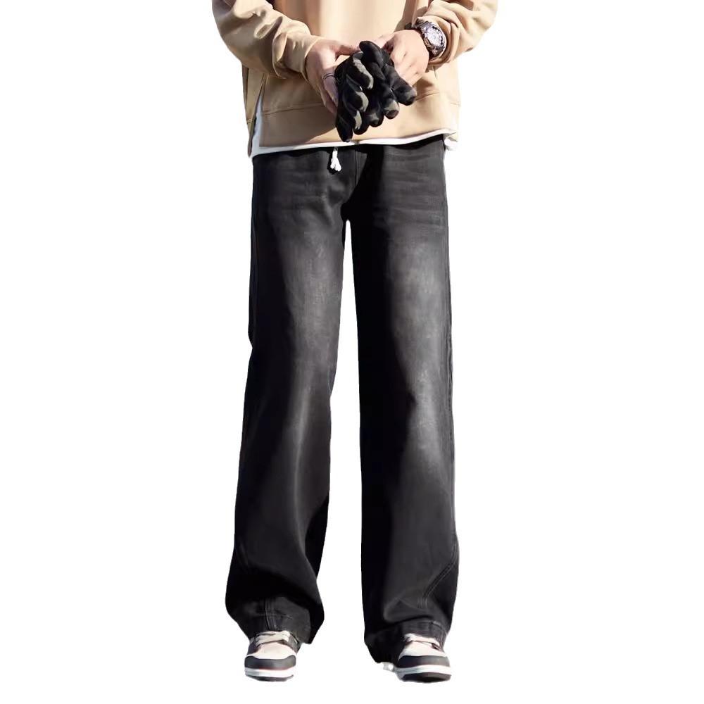 American high street jeans men's spring and autumn trendy brand old retro loose straight casual overalls