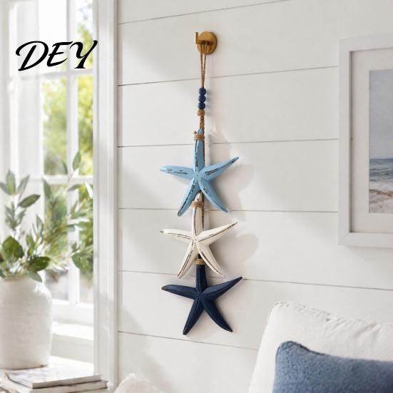 Badezimmer Strand-Thema Dekor 1/2 Stück Böhmischer Holz-Seestern Hängende Dekoration, Handgefertigter Fisch Wandverzierung, Heimkunst Küsten-Nautik-Anhänger