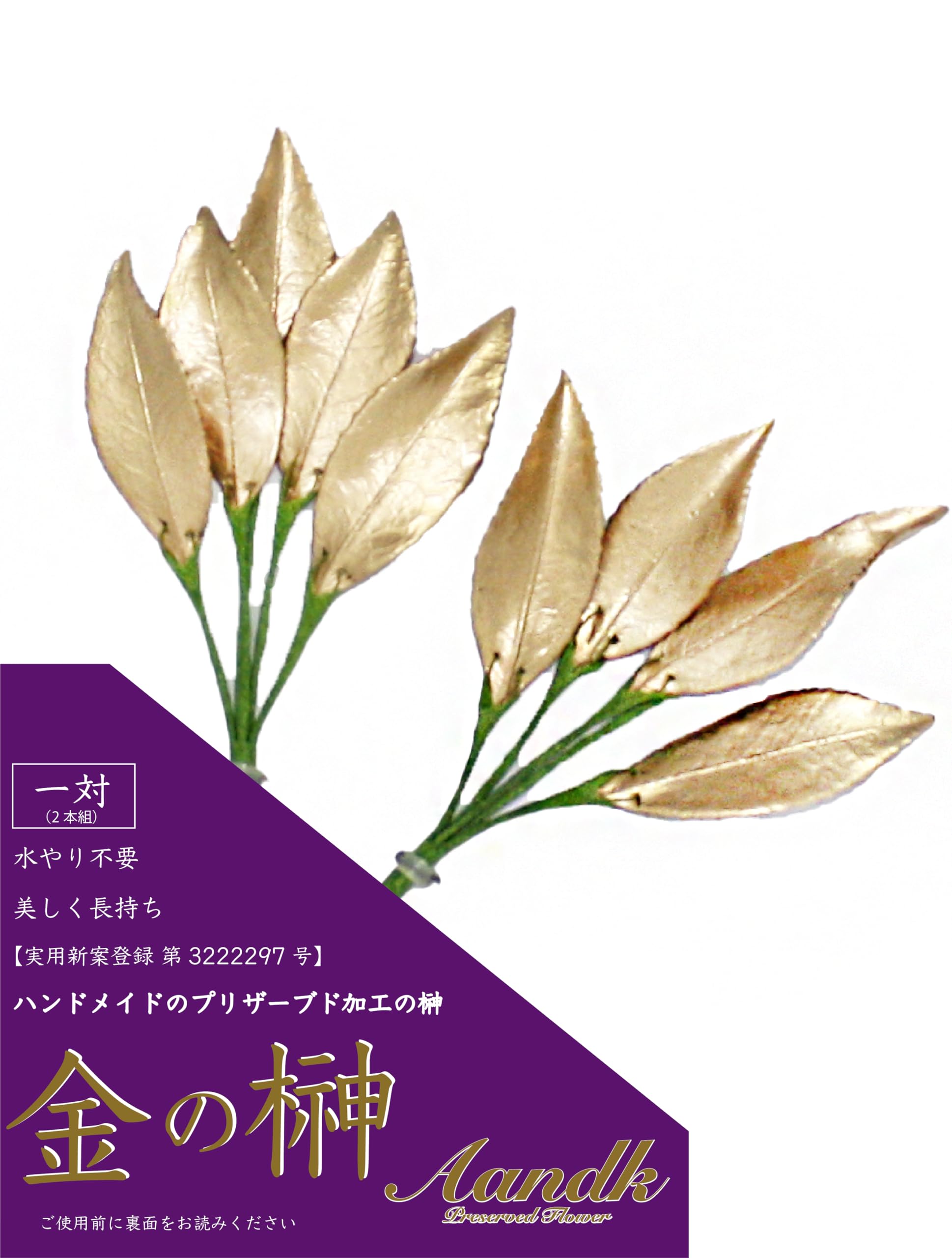 

A&K Golden Sakaki Miniature [Fresh Leaves] Sakaki (Made with Japanese Camellia Sasanqua Leaves) Brings Good Fortune, Good Luck, and Increased