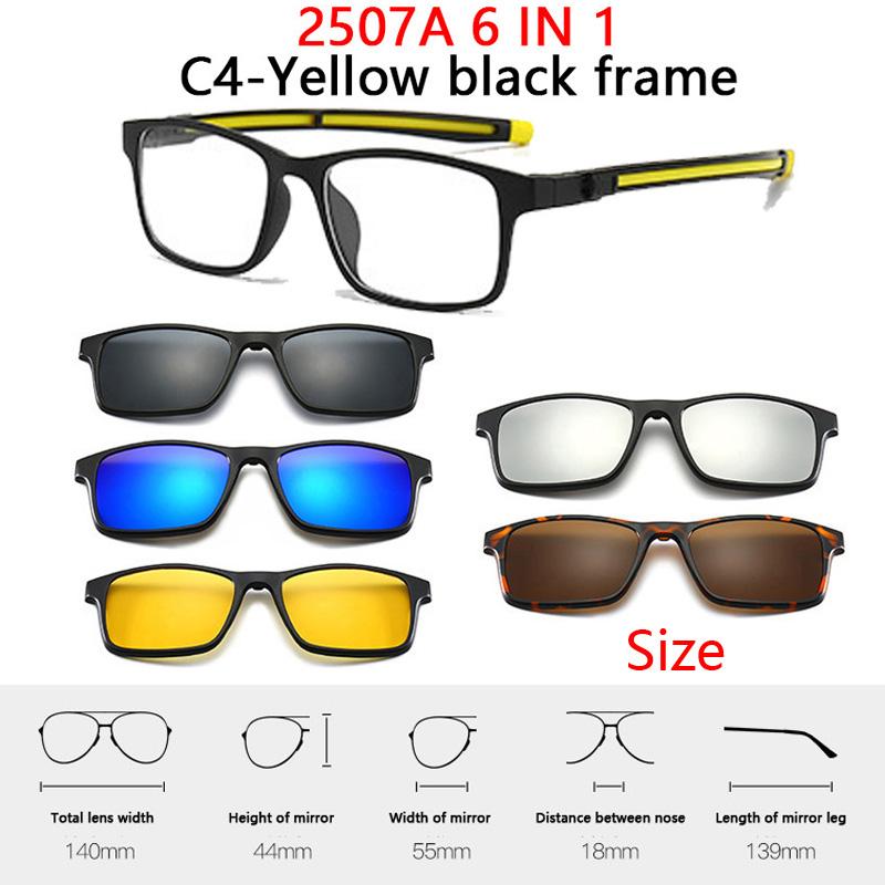 

Sunglasses Five-Piece Clips Sports Magnetic Clip-On Black Polarized Tinted Myopia Frame Glasses 2507 Magnetic Telescopic Leg SHOW AS PICTURE