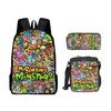 Monster Singer Elementary School Bag Three-Piece Nylon Printed Backpack Breathable Backpack Lightweight