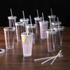 1pc-Reusable Double-layer Plastic Transparent Drinking Cup Water Bottle with Lid Straw Cup Outdoor Drink Tea Milk Mug Tools