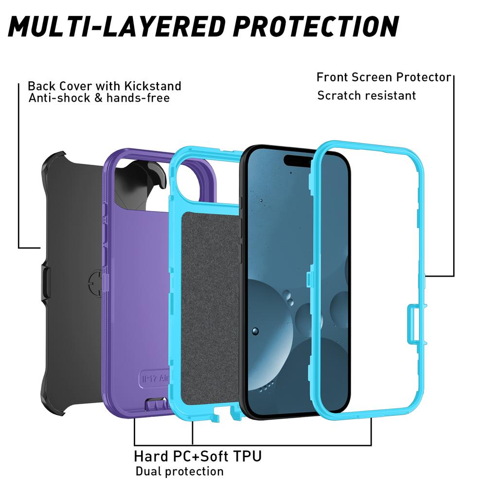 For iPhone Air Rugged Case PC + TPU Cell Phone Cover with Back Clip Kickstand