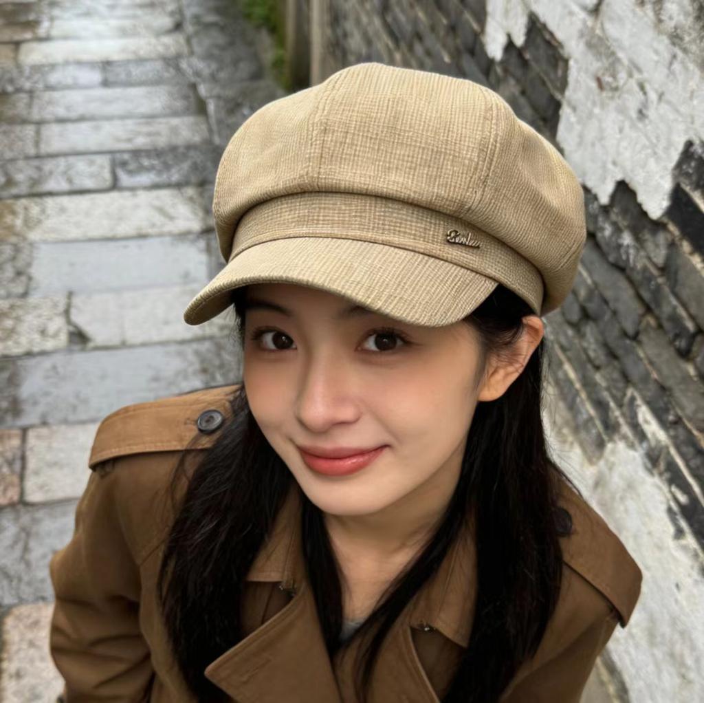Small Face Big Head Circumference Octagonal Hat Children Spring Autumn and Winter Beret Versatile Retro Painter Newsboy Hat