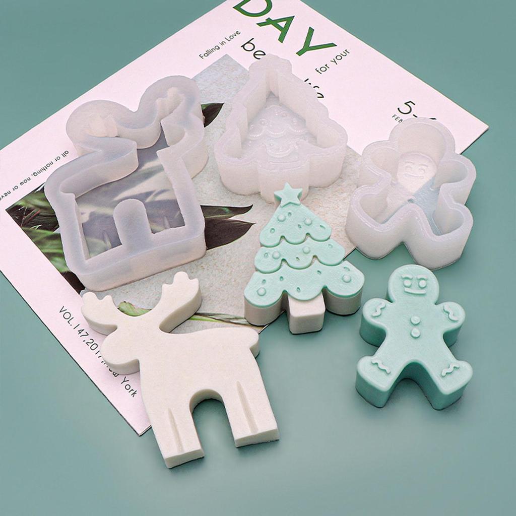 Reindeer Silicone Candle Molds Christmas Tree Gingerbread Man Scented Candle Making Supplies DIY Soaps Mould Home Decor
