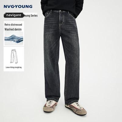 NVG·YOUNG Men's Vintage Washed Straight-Leg Jeans