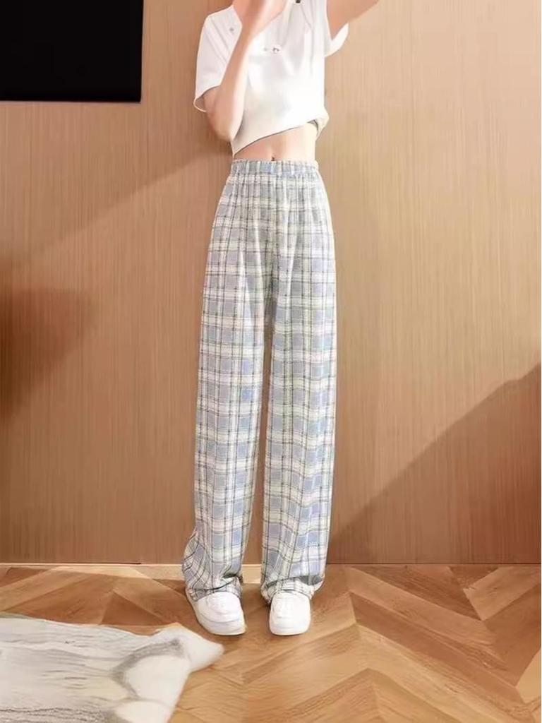 2024 Trendy Korean Plaid Wide-Leg Pants for Women - Slimming, Versatile, and Stylish for Spring/Summer