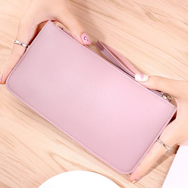 Simple Soft Pu Leather Long Wallets Large Capacity Solid Color Card Holder Coin Purse Women Girls