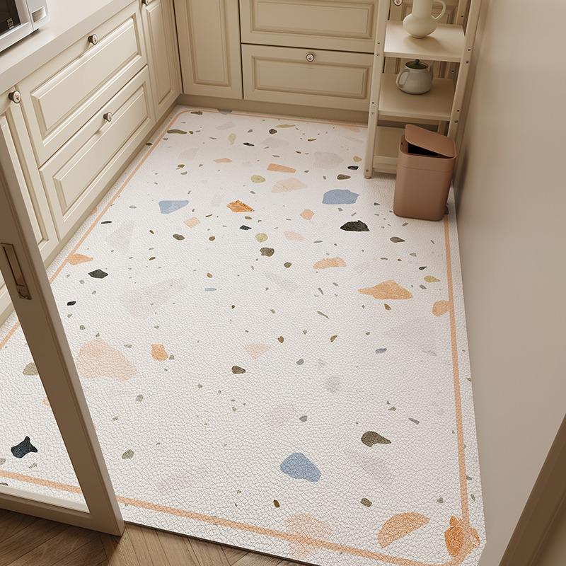 Kitchen Carpet Waterproof Oilproof Non-slip Floor Mat Imitation Tile Texture PVC Leather Rugs Household Large Size Foot Mats