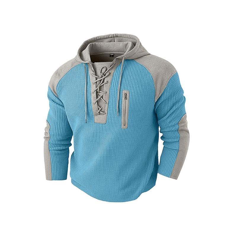 Men S Hooded Pullover Sweatshirt Color Block Casual Top