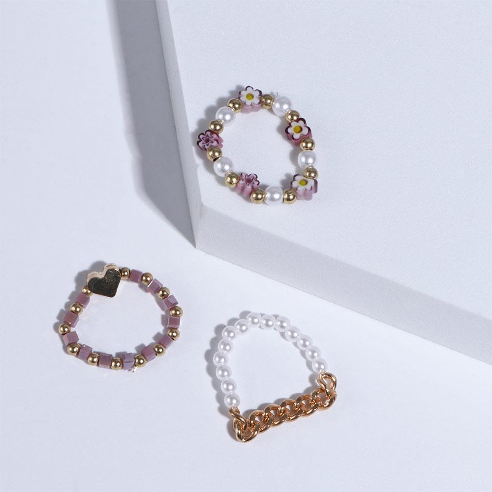 Elastic Flower Bohemia Love Heart Acrylic Women Ring Beaded Rings Party Jewelry Finger Ring Set