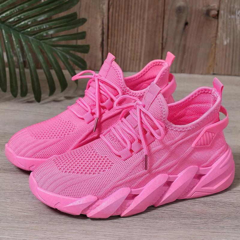 Women's Pink Casual Shoes Breathable Mesh Platform Sneakers Slip-on Flying Shoes Women Tennis Shoes Lightweight Female Shoes