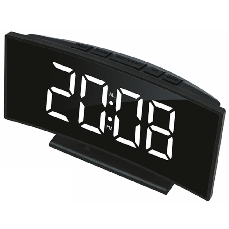 Stylish Digital Room Clock With Large Curved LED Panel And Different Alarm Sounds Contemporary Alarm Clock