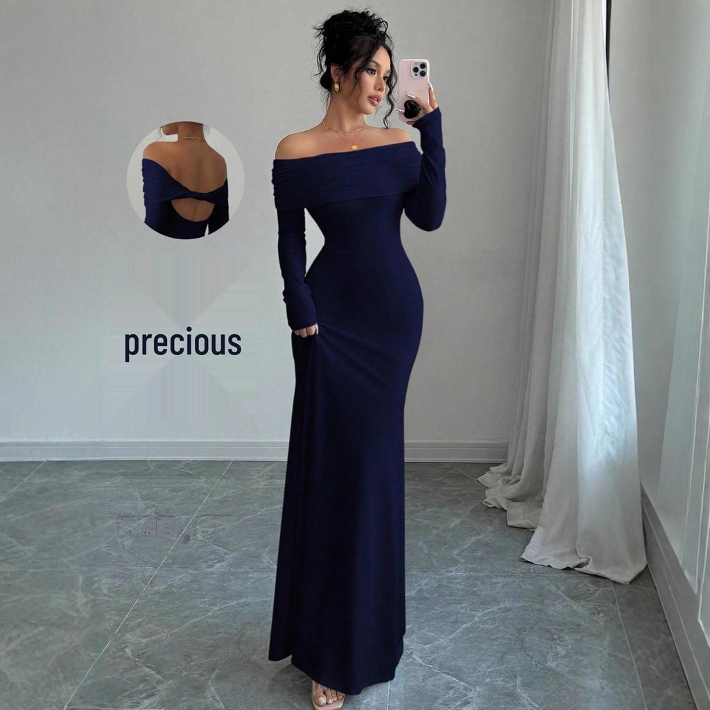 European & American 2025 French-Inspired One-Shoulder High-Waisted Slimming Evening Dress