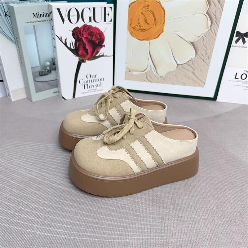 

Женские туфли из мягкой красной кожи, туфли без каблука с небольшой внутренней высотой, толстая подошва и повседневные туфли-кеды на одной педали 35 абрикосовый