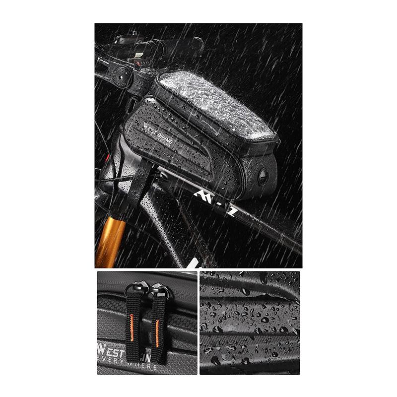 West Biking 7,0 Zoll Fahrrad-Telefon-Touchscreen-Tasche, reflektierende Oberrohrtasche aus Eva-Hartschale, wasserabweisende Vorderrahmentaschen