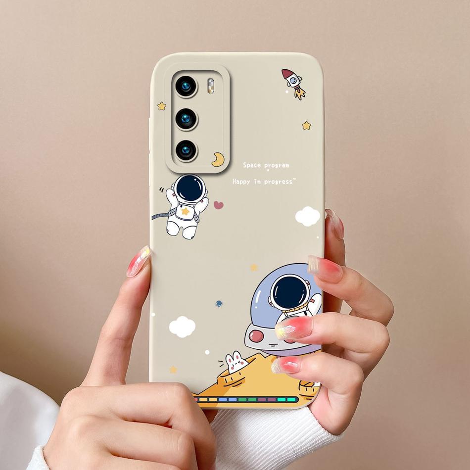 Case For Huawei P40 Pro Flower Pilot Back Cover Soft Liquid Silicone Camera Protection Phone Shell For Huawei P 40 P40Pro Coque