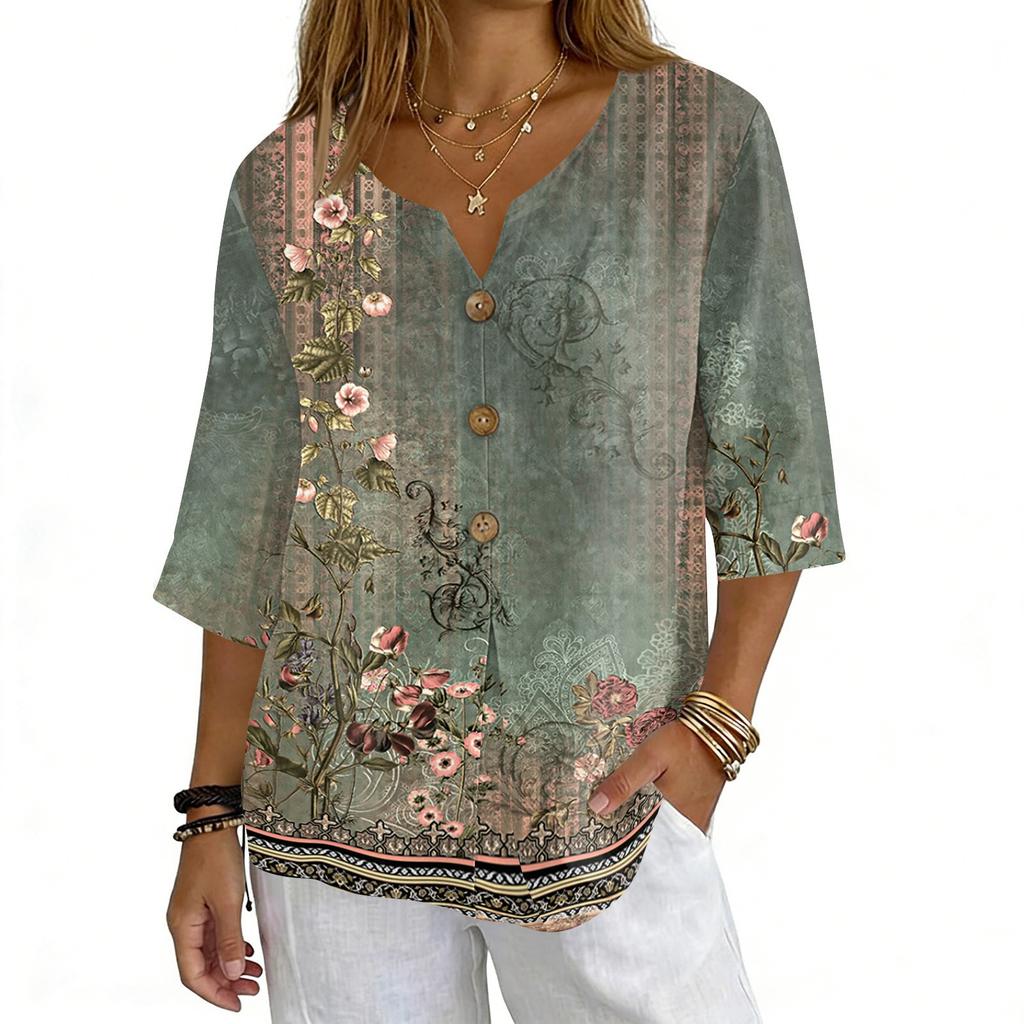 Women's Shirts Dressy Casual T-Shirts 3/4 Sleeve Tunic Tops Basic Tees Pullover Work Blouses