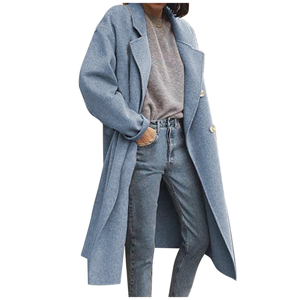Fashion Women Solid Trench Coat Windbreaker Jacket Coat Double Breasted Overcoat
