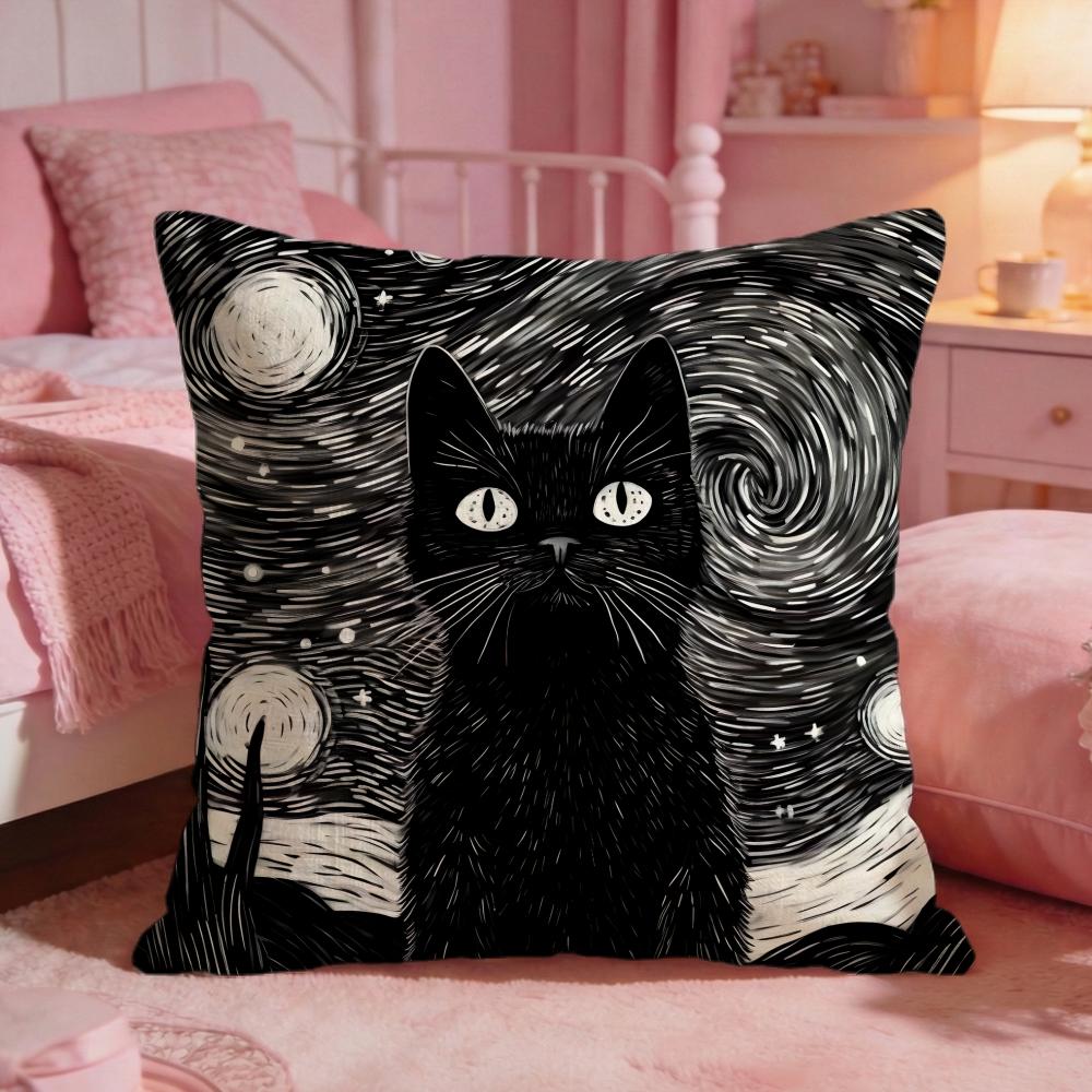 Black Cat Cute Cushion Cover Premium Comfort Reversible Pillow Cove Two In One Design For Any Room Car Interior
