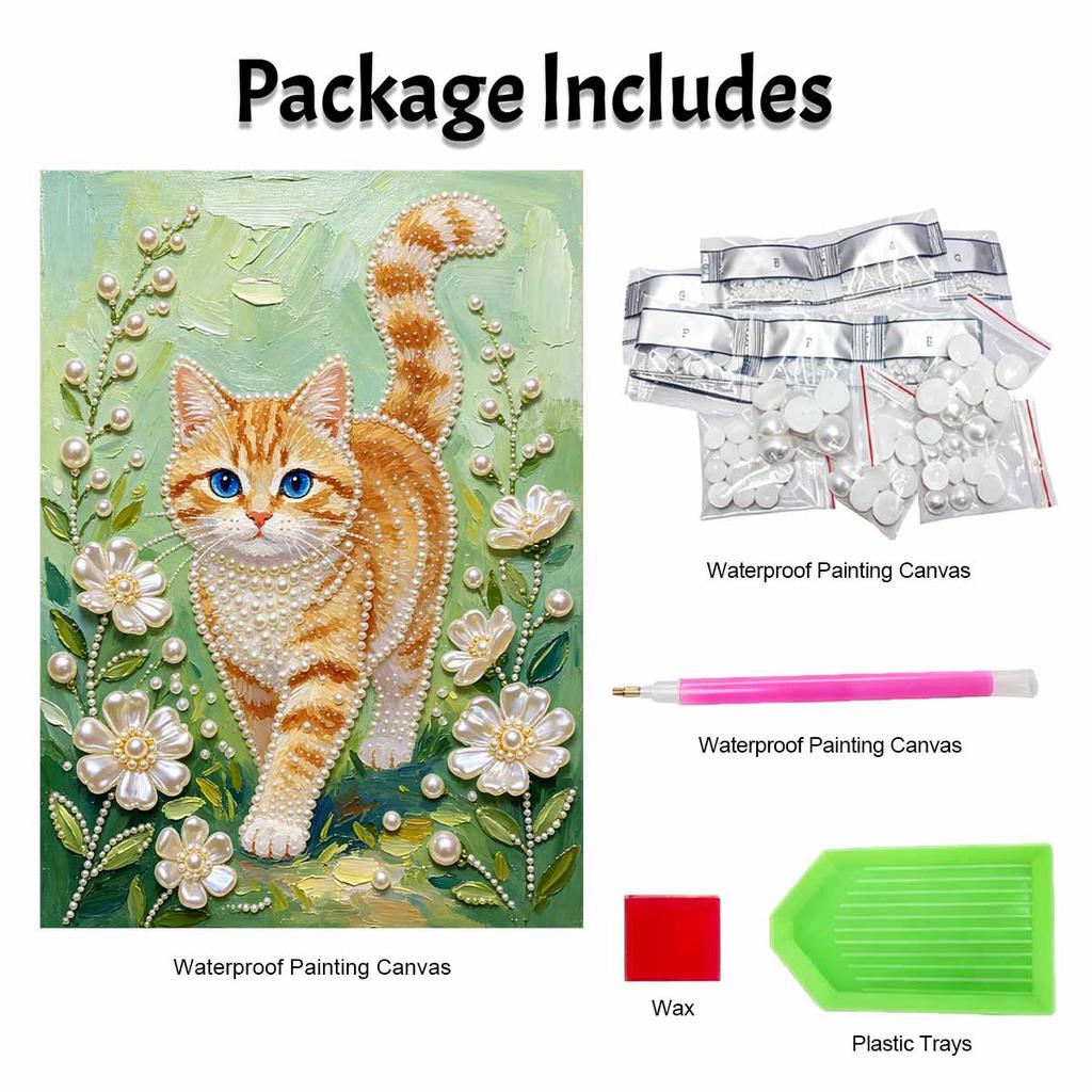 Frameless DIY Pearl Bead Painting Kit Orange Cat Pattern Creative Relaxing Craft Canvas Home Decor Adult Gift