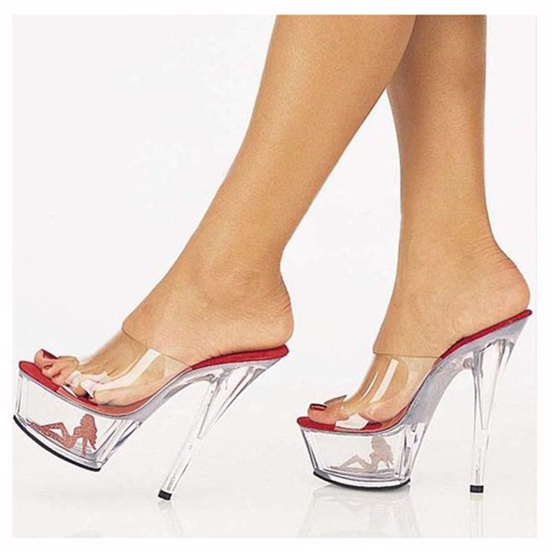 Women's Dance Shoes Summer High Heels 15cm Stiletto Heel Clear Crystal Sandals Model Shoes YKC