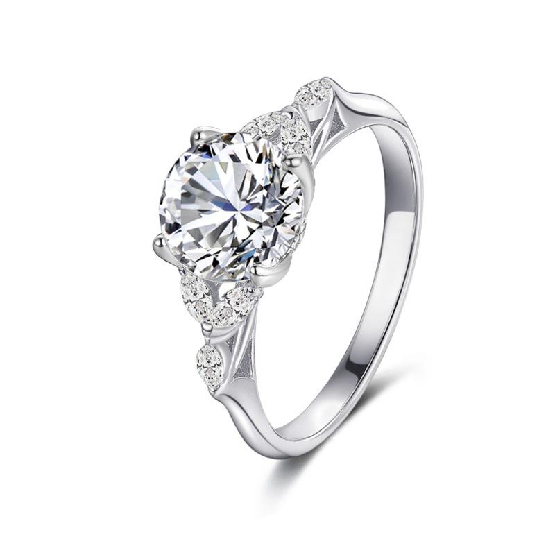 Sterling Silver Platinum-Gold Electroplated Ring with Inlaid Zircon - Fashionable Valentine's Day Gift Jewelry.