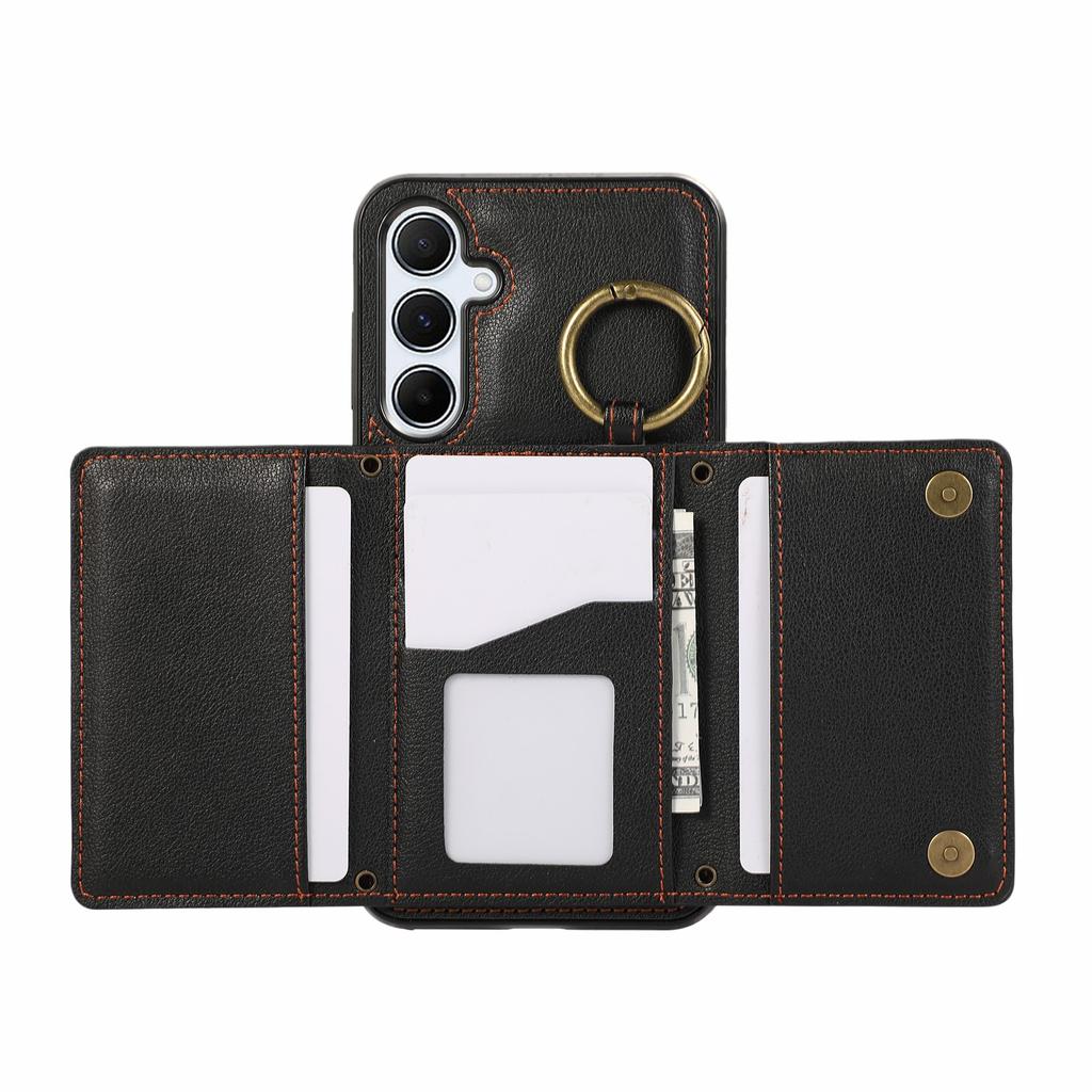 For Samsung Galaxy S25/S24 Leather Back Cover Zipper Wallet Kickstand Phone Case with Shoulder Strap