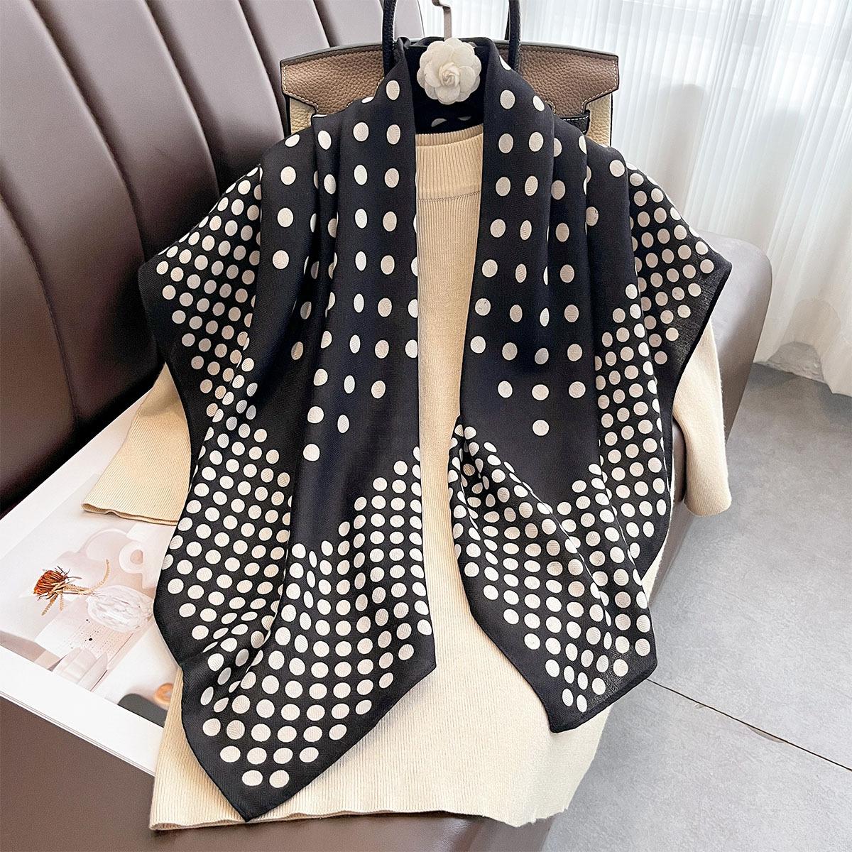 Yto Scarf Women's 90*90Cm Polka Dot Printed Square Scarf Imitation Silk Scarves Bandanas Luxury Travel Shawl Wraps Elegant Hijab Neckerchief