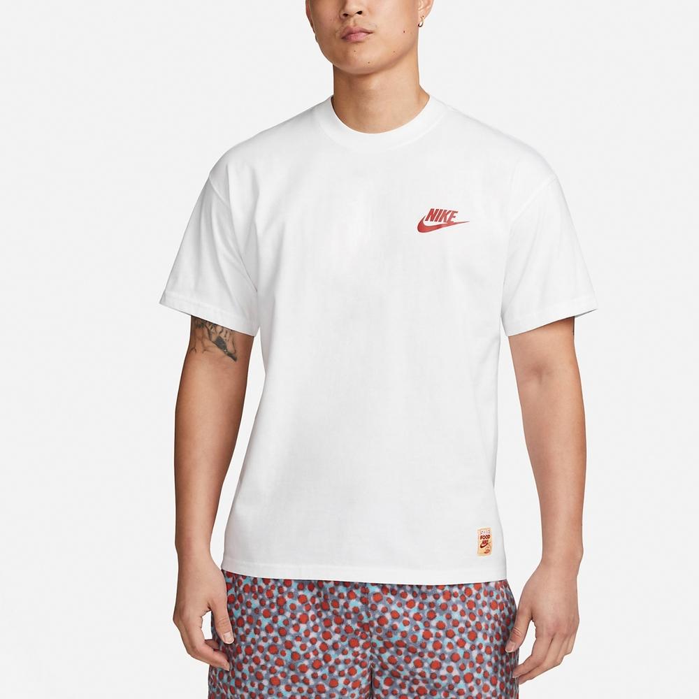 Nike Logo Print Round Neck Short Sleeve Fitness Training T-Shirt with Drop Shoulders in Vintage American Style Men Tops White FB9806-100