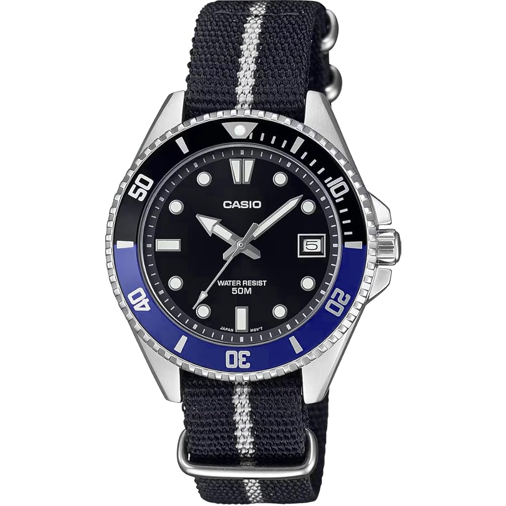 Casio Standard Analog Watch MDV-10C-1A2V Black Blue Bezel Cross Band Unisex
