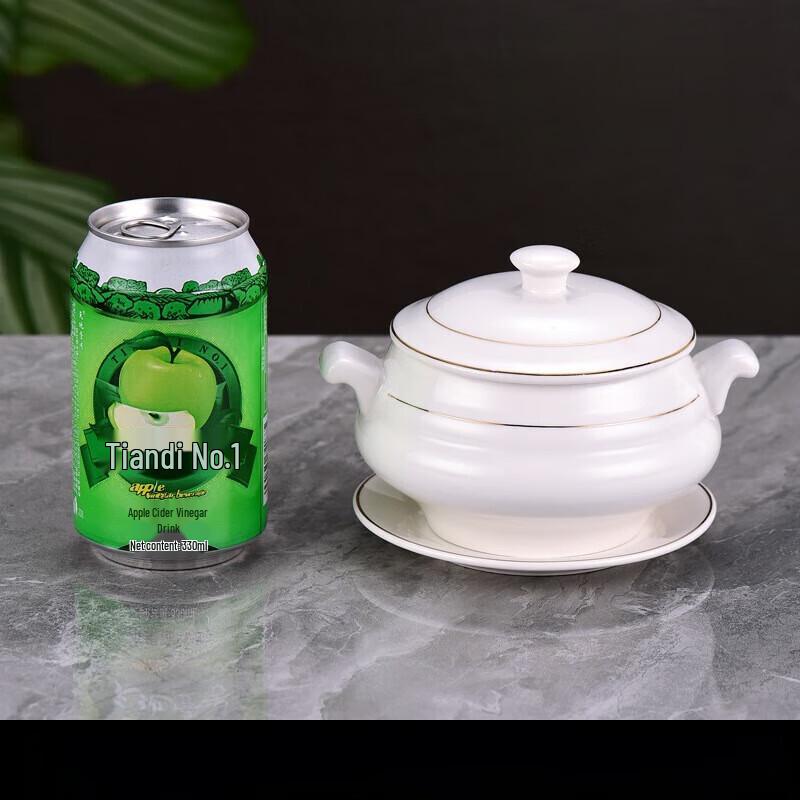 LISM Gold-Rim Ceramic Double Boiler Stew Pot Set