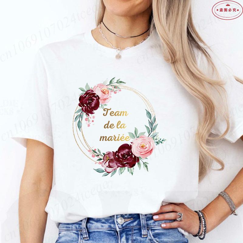 Französische Mädchen Hochzeit Team Braut T-Shirt Junggesellinnenabschied Tops für Frauen Kleidung Kurzärmelig Brautkranz Evjf T-Shirts