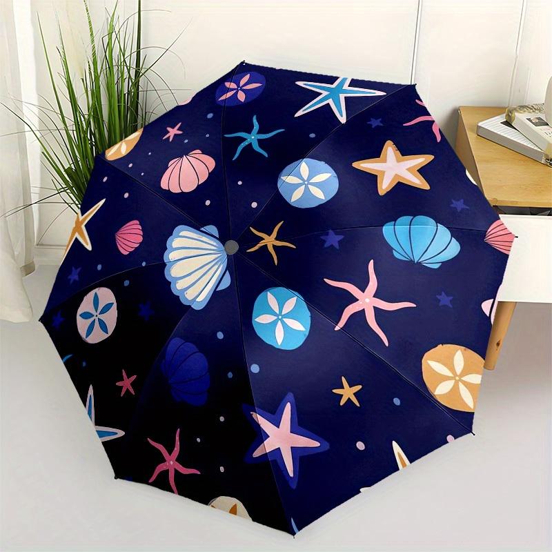 1pc Seashells and Starfish Beach Towel Umbrella with Plastic Handle,Suitable for All Seasons Home Travel Outdoor UmbrellaB1808
