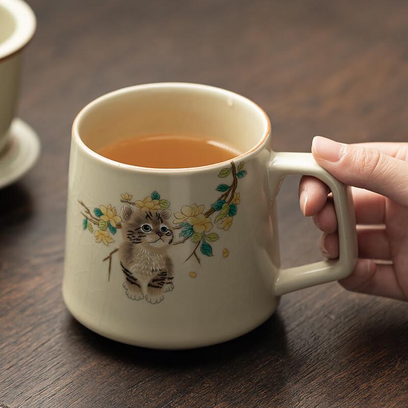 Jun Shi Qi ZJ Cute Cat Ceramic Filter Tea Mug, 400ml