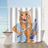 Cat Shower Curtain Kids Children, Cat Brushing Teeth Shower Curtain Bathroom Waterproof Fabric, Bathroom Decor Accessories