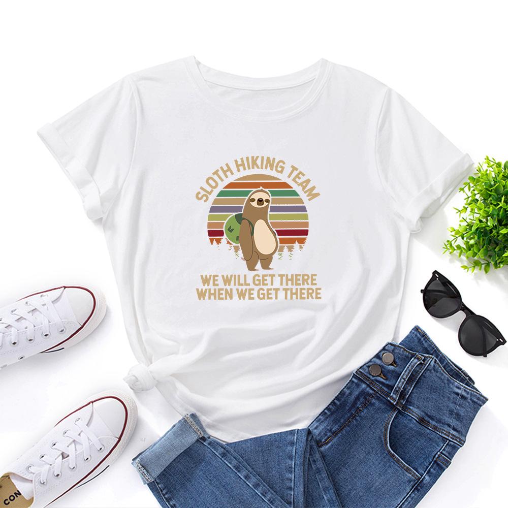 Backpack Sloth Print Loose Round Neck Pure Cotton Short Sleeved T-shirt Women's T-shirts