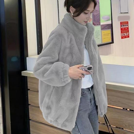 Women Coat Solid Color Double-Sided Velvet Coat with Pockets Warm Long-Sleeved Autumn Winter Outerwear