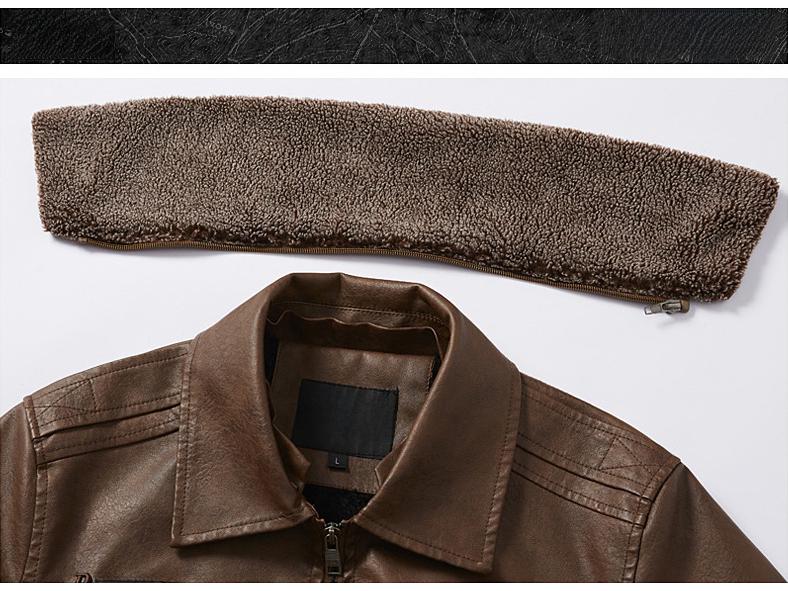 Men's Autumn/Winter PU Leather Motorcycle Jacket, Lapel, Plus Velvet, Trendy Large Size