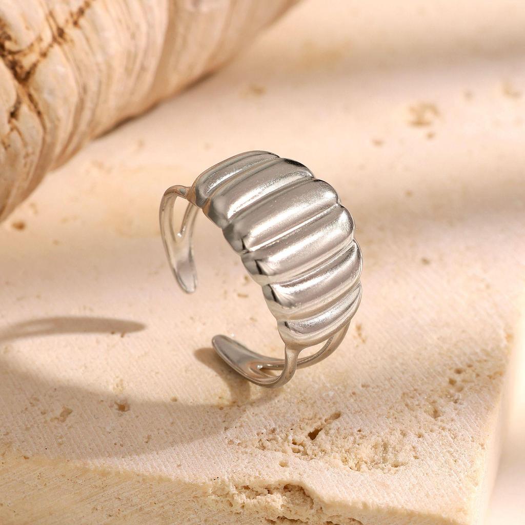 Stainless Steel Geometric Open Ring - Retro Fashion, Non-fading, Versatile Finger Ring for Women